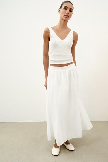 RIBBED LACE TOP - Oyster-white by Zara