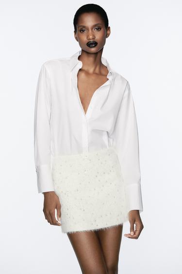 CAMISA POPELÍN BRILLOS - Blanco de Zara