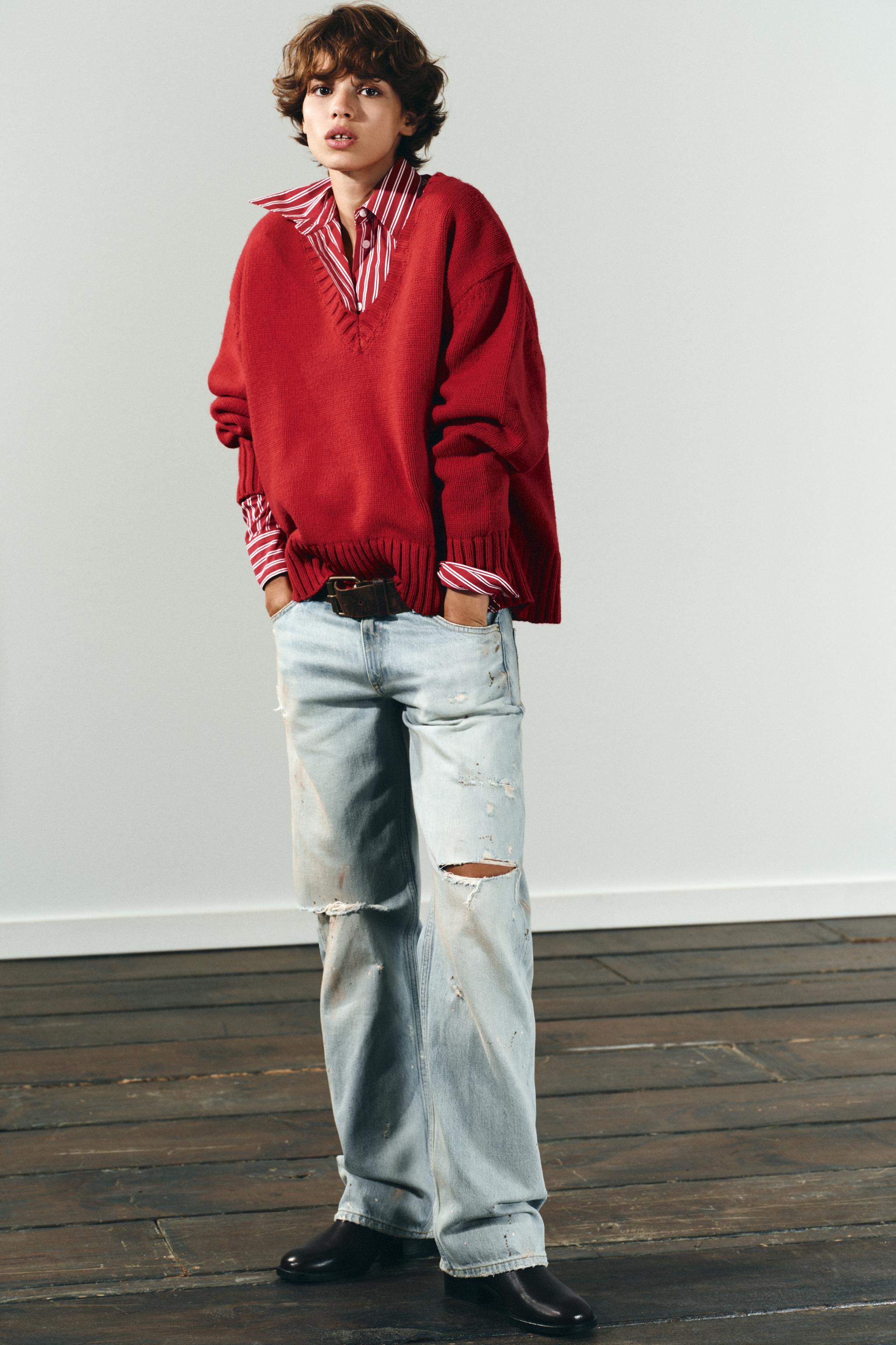 赤い湖面 91cm×122cm オーバーサイズニットセーター - レッド | ZARA Japan / 日本