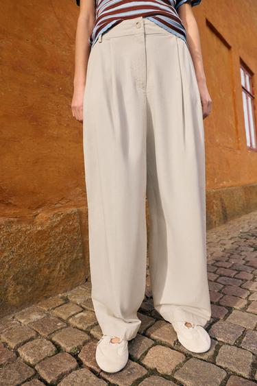 PANTALON BARREL À PINCES - Écru de Zara - Image 1