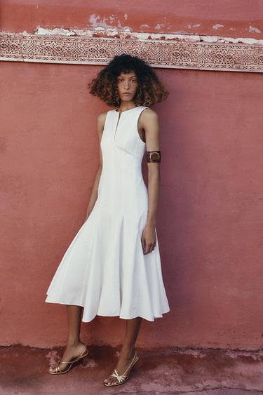 ROBE MI-LONGUE À GODETS - Blanc de Zara