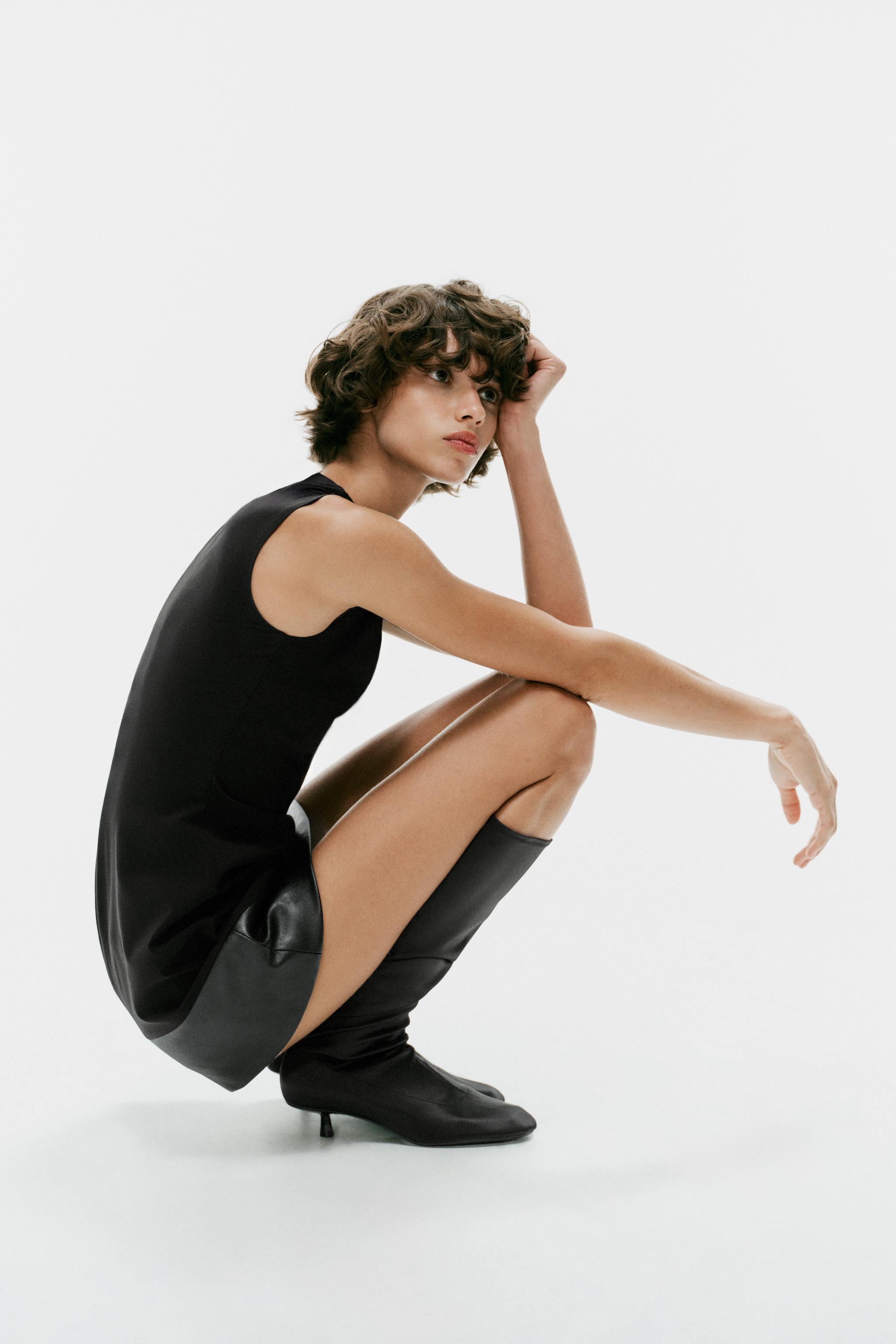 SATIN KITTEN BOOTS — Black