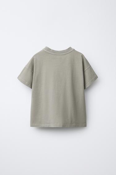 FADED-EFFECT T-SHIRT WITH LABEL - Taupe grey by Zara - Image 1