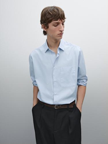 Zara Regular fit striped cotton blend shirt - Blue
