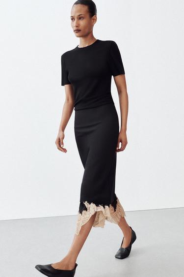 ZW COLLECTION COMBINED LACE SKIRT - Black by Zara