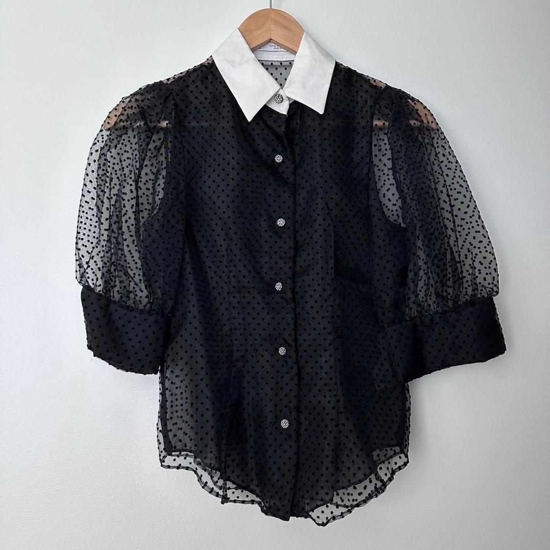 DOT BLOUSE WITH CONTRASTING COLLAR