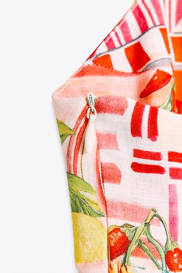 ROBE MIDI IMPRIMÉE PATCHWORK AVEC LIN - Multicolore de Zara - Image 8