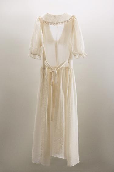 VESTIDO MIDI FLUIDO PUNTILLA - Crema de Zara