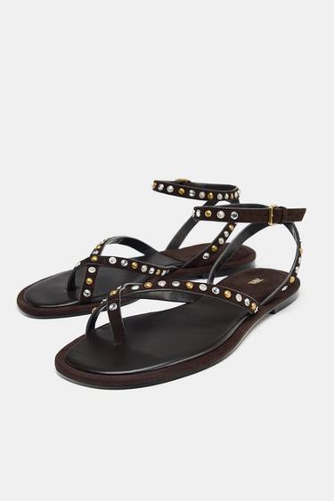 SANDALES EN CUIR FANTAISIE - Marron de Zara - Image 3