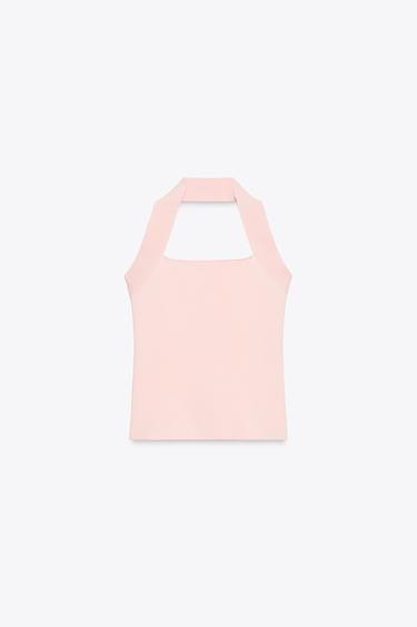Zara STRETCH HALTER TOP - Pink - Image 0