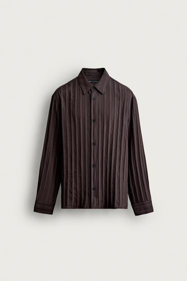STRIPED JACQUARD RELAXED FIT SHIRT - Brown by Zara