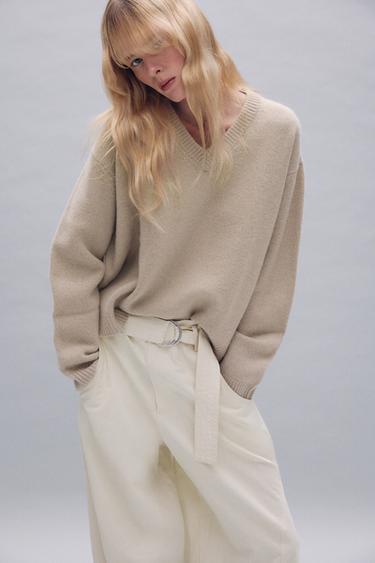 PANTALÓN BAGGY CINTURÓN - Crudo de Zara