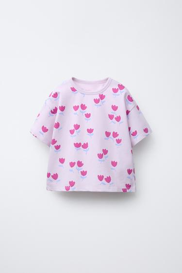 FLORAL PRINT T-SHIRT - Mauve by Zara