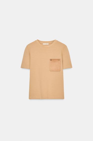 T-SHIRT POCHE CONTRASTANTE - Marron clair de Zara - Image 0