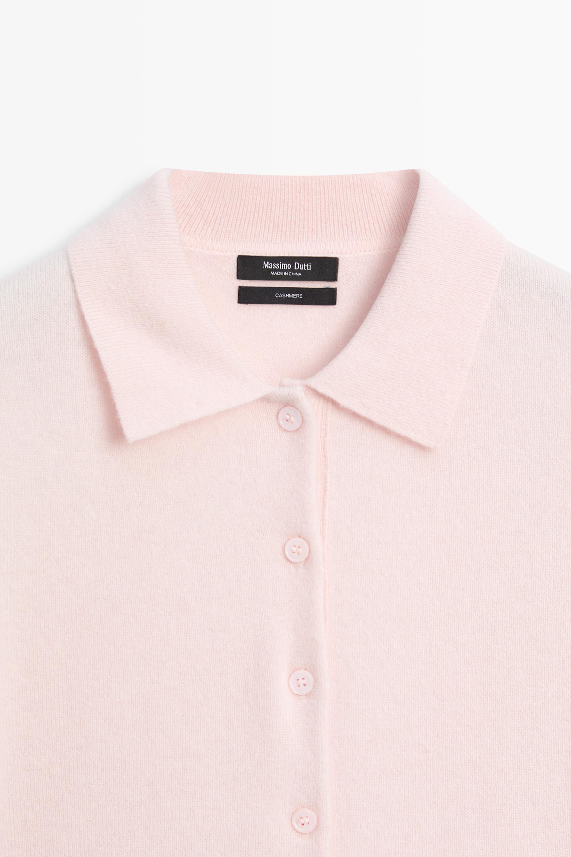 100% cashmere knit polo collar cardigan