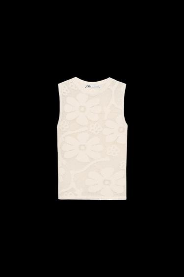 Zara FLORAL TEXTURED KNIT TOP - Ecru - Image 0