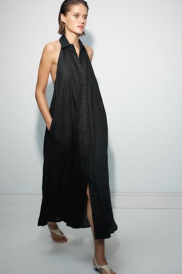 ROBE HALTER EN LIN 100 % ZW COLLECTION - Noir de Zara