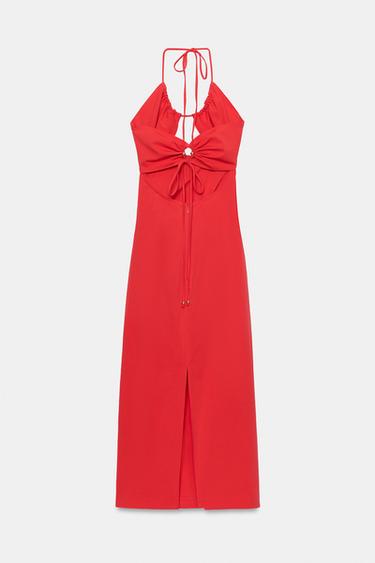 DRAPED TUBE MIDI DRESS WITH CUT-OUT DETAIL - Red by Zara - Image 9