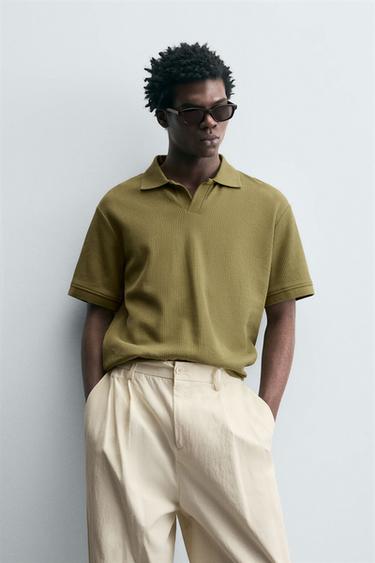 VERTICAL TEXTURED POLO SHIRT - Sea green by Zara