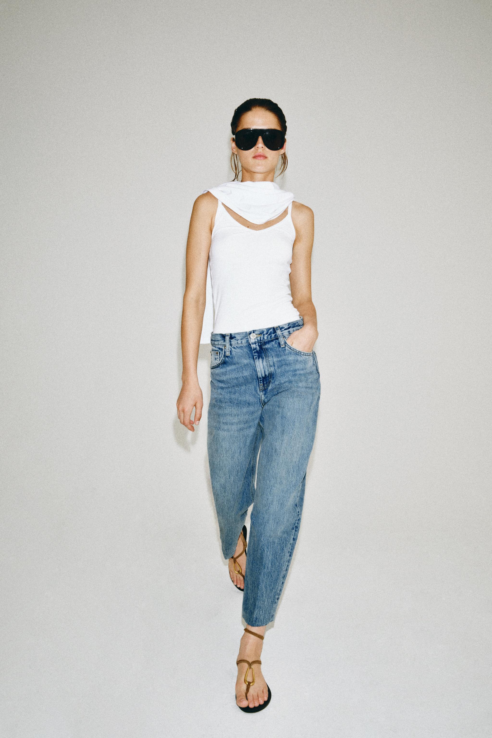 ZW COLLECTION BARREL HIGH-WAIST JEANS — Mid-blue