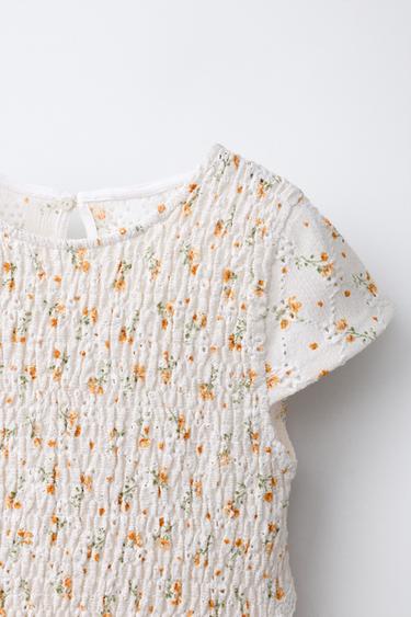 ROBE NID D'ABEILLE À FLEURS - Écru de Zara - Image 2