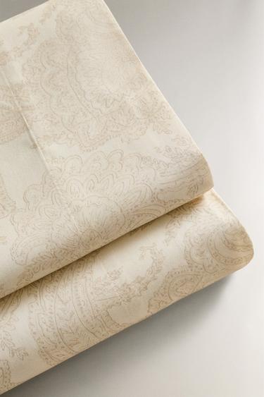 PAISLEY PRINT SATEEN FLAT SHEET - Ecru by Zara - Image 3