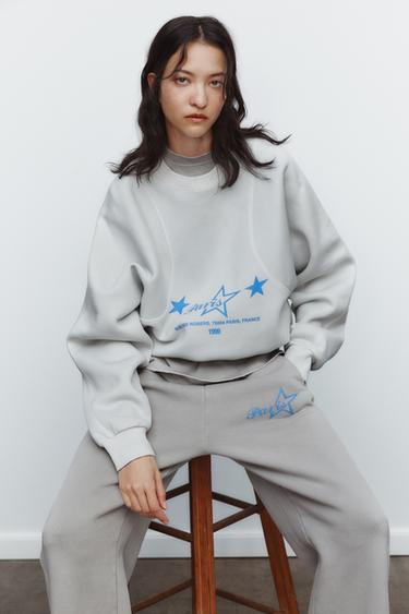 Zara WASHED EFFECT TEXT DETAIL SWEATPANTS - Gray - Image 0