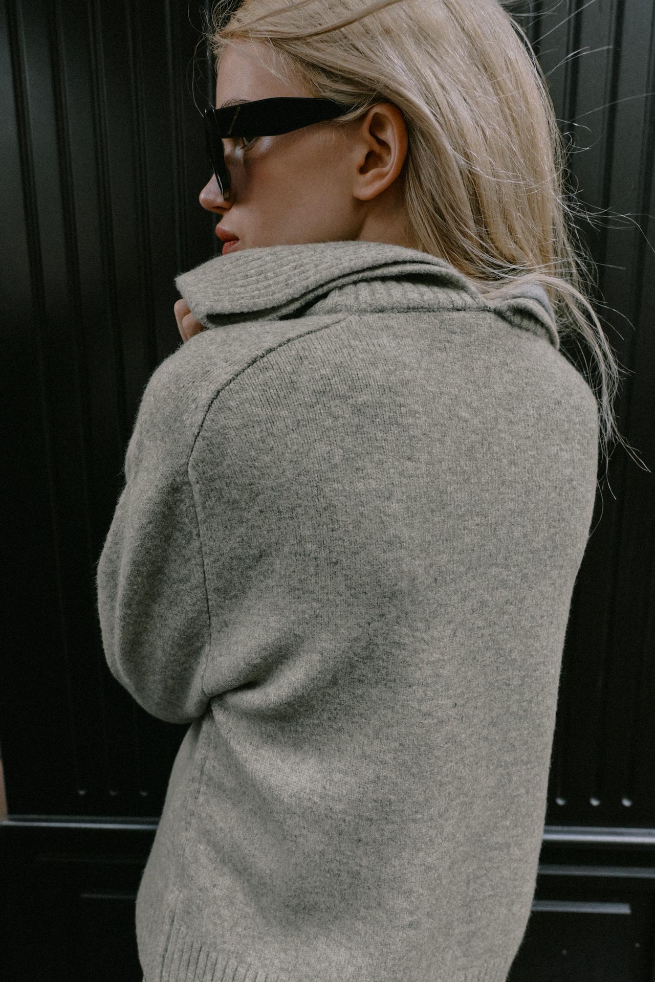 LAPEL COLLAR KNIT SWEATER — Gray marl