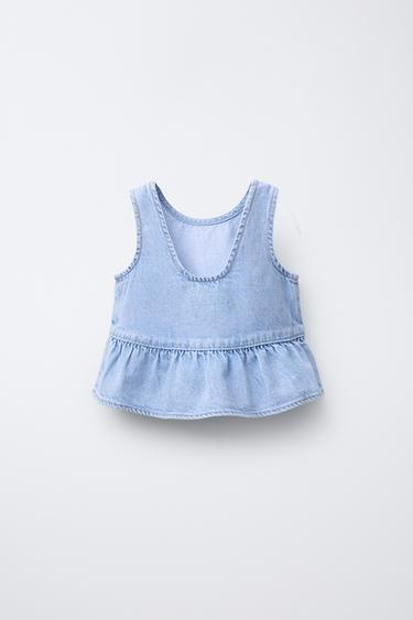 DENIM TOP WITH RUFFLES - Light blue by Zara - Image 1