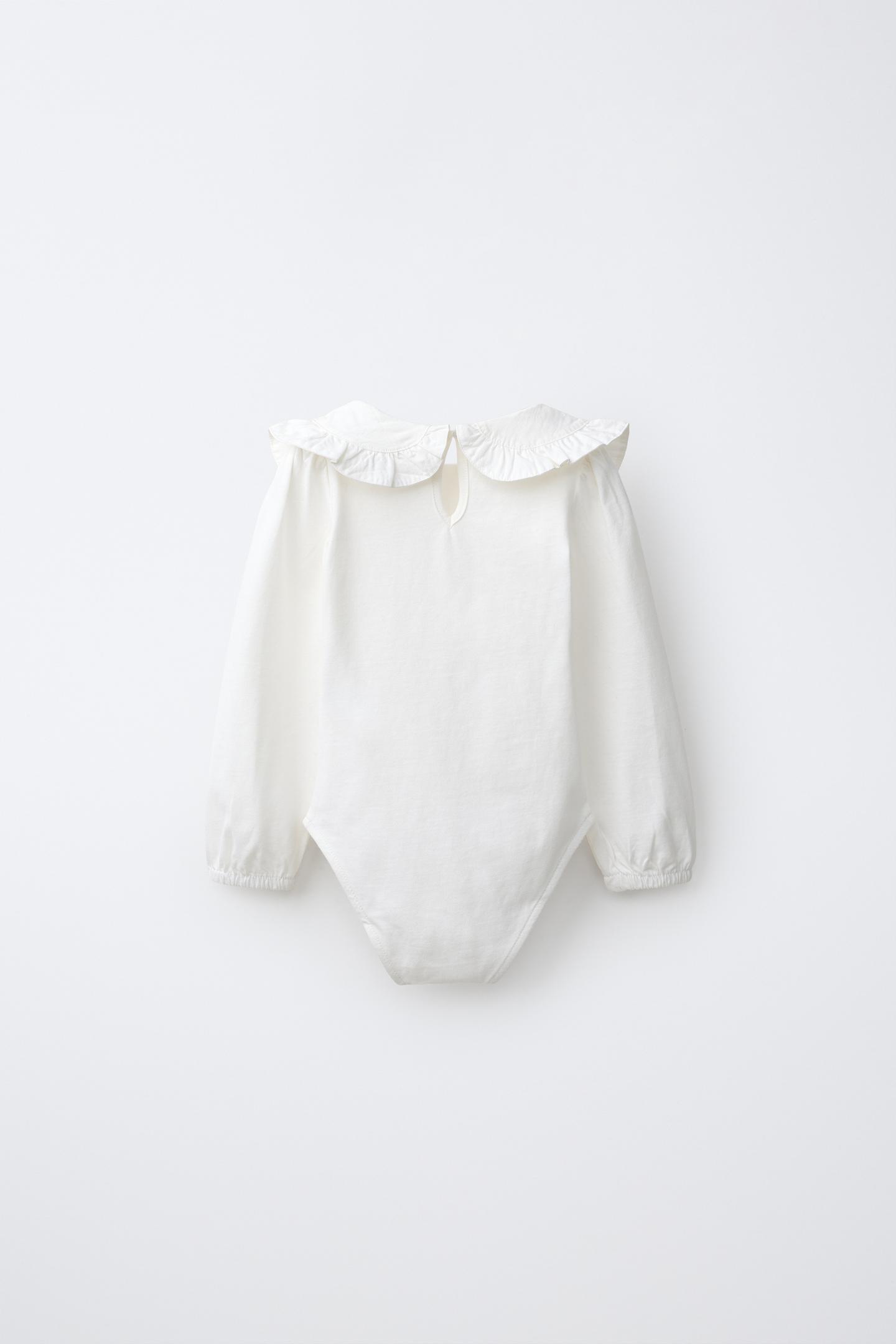 Детский топ Zara Ruffled Peter Pan Collar Babysuit, цвет: Устричный белый — фото 2