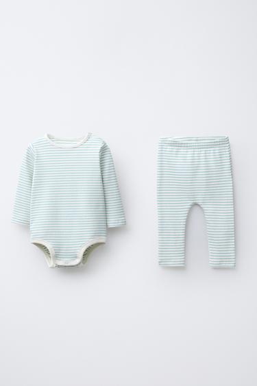 STRIPED BODY AND LEGGINGS SET - Sea green by Zara