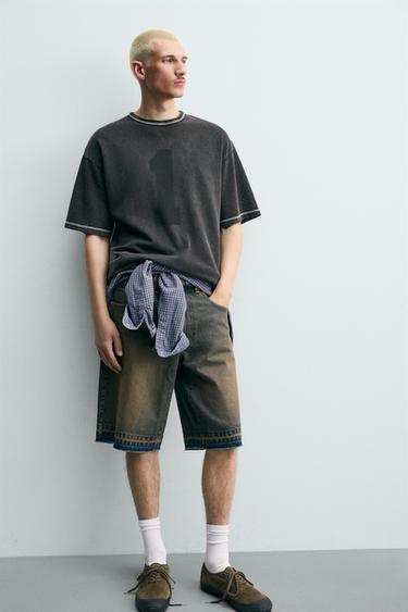 T-SHIRT EN MAILLE DÉLAVÉE CONTRASTÉE - Noir de Zara - Image 5