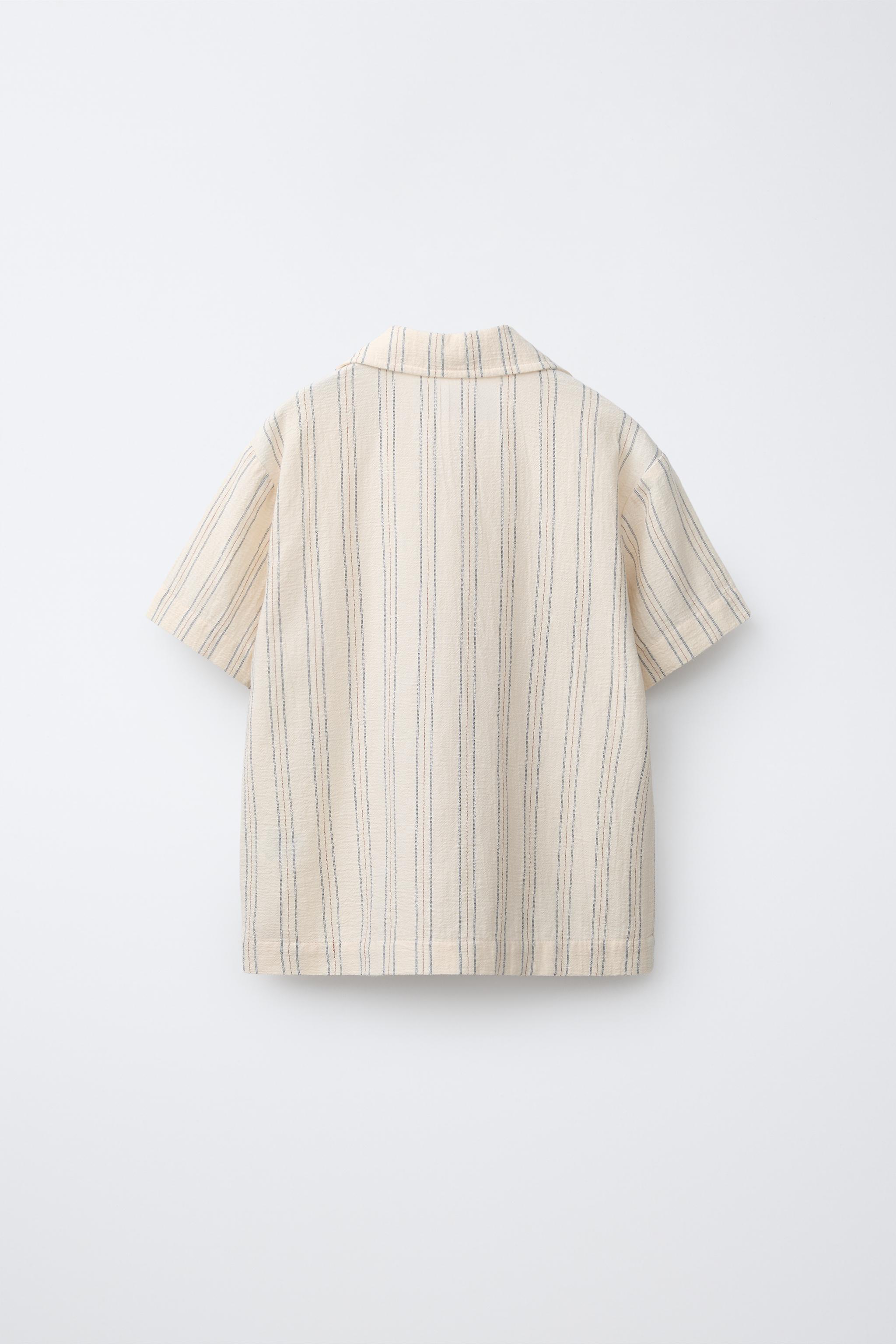 STRIPED SHIRT WITH EMBROIDERY — Ecru