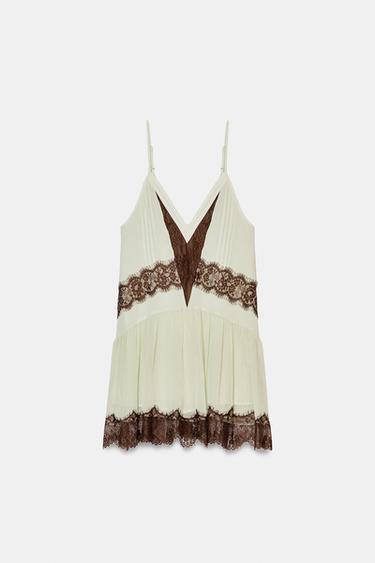 레이스 콤비 숏 원피스 - Zara 브라운 / 그린