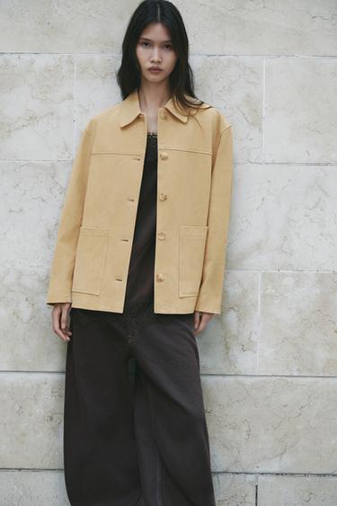 Zara 絨面皮革外套 ZW COLLECTION LIMITED EDITION - 黃油色