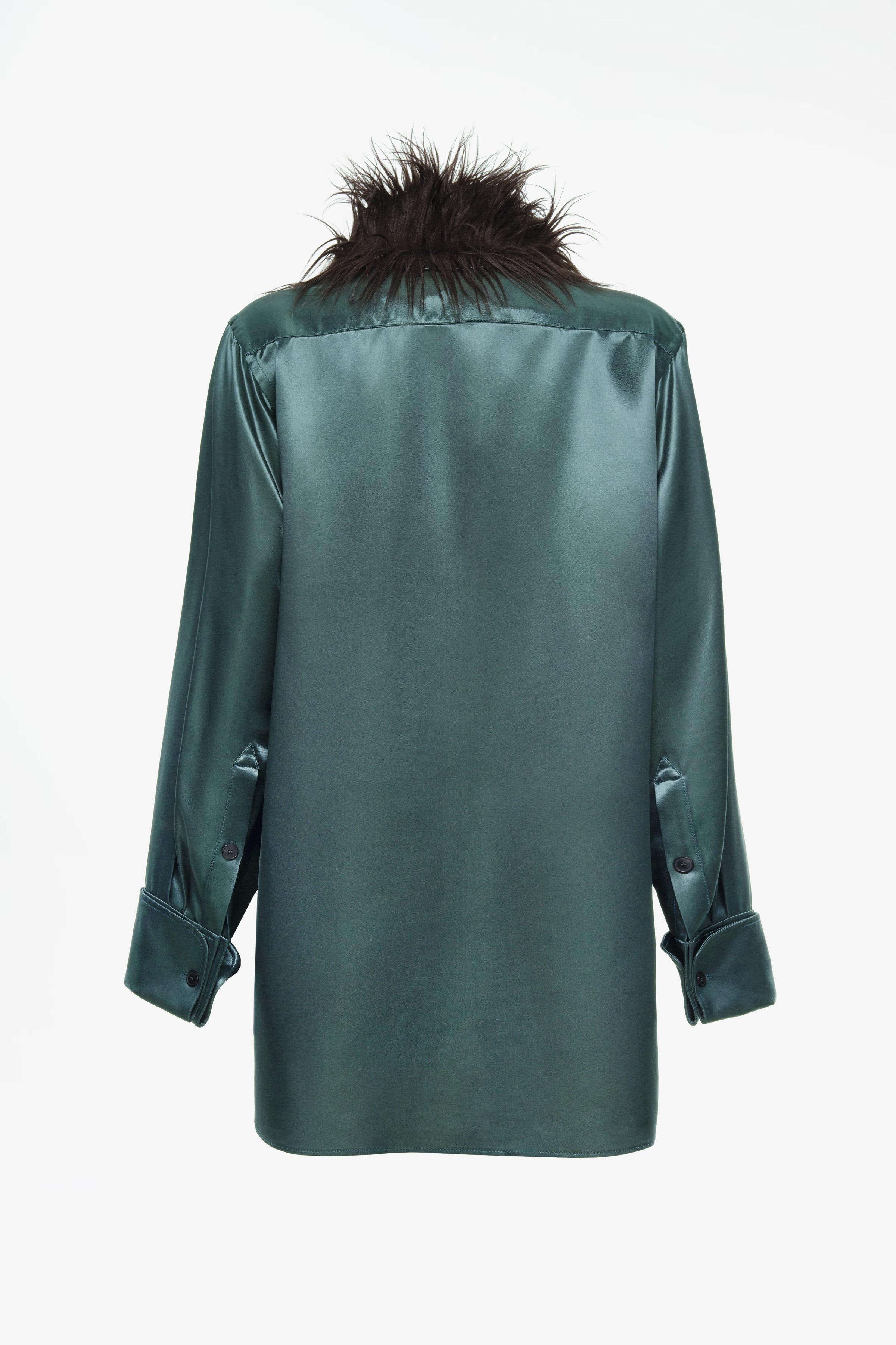 LIMITED EDITION SATIN OVERSHIRT WITH FAUX FUR COLLAR