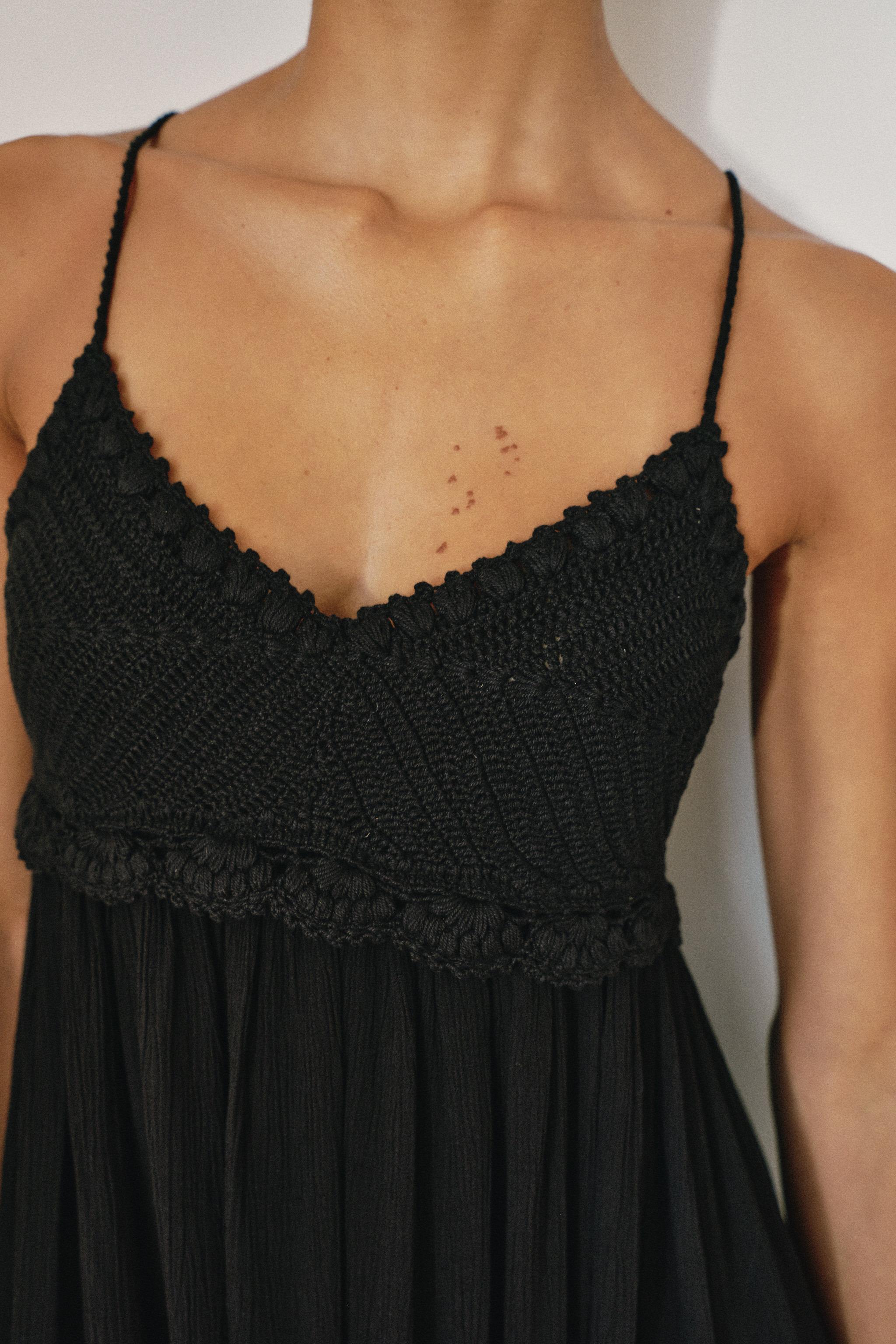 LONG COMBINATION CROCHET KNIT DRESS
