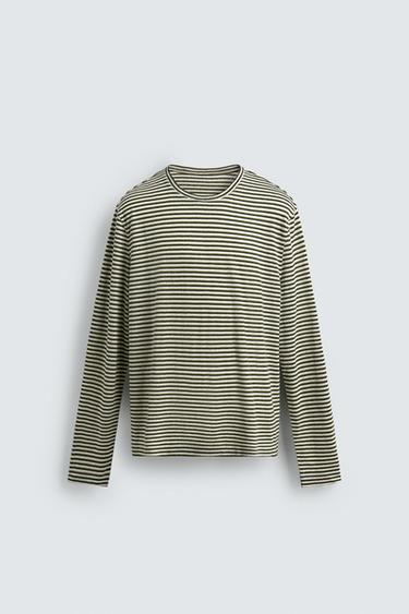 TEE-SHIRT REGULAR FIT RAYURES EN LIN - Rayures de Zara