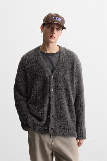 TEXTURED RIBBED CARDIGAN - Grey by Zara