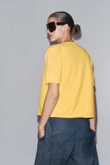 VESTE EN MAILLE UNIE - Jaune de Zara - Image 3