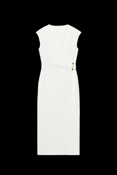 MIDI DRESS WITH BROOCH - Oyster-white by Zara - Image 0