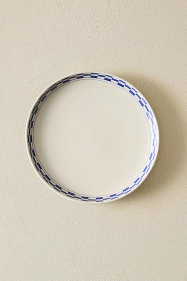 CERAMIC DESSERT PLATE WITH CHECKED EDGE - Ecru by Zara - Image 5