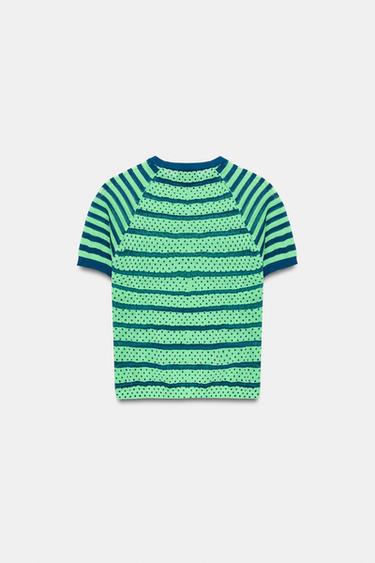 ドットストライプ柄ニットトップス単一Zaraのドットストライプ柄ニットトップス - 単一 