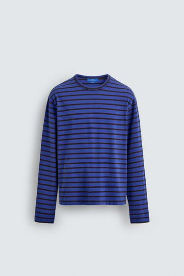 CAMISETA JACQUARD LISTRADA AARON LEVINE X ZARA - Marrom-Azul da Zara