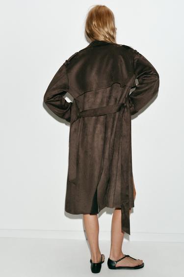 TRENCH LONG EFFET DAIM AVEC CEINTURE - Kaki clair de Zara - Image 5