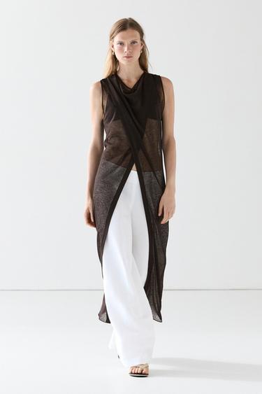 Zara Linen blend crossover dress - Brown
