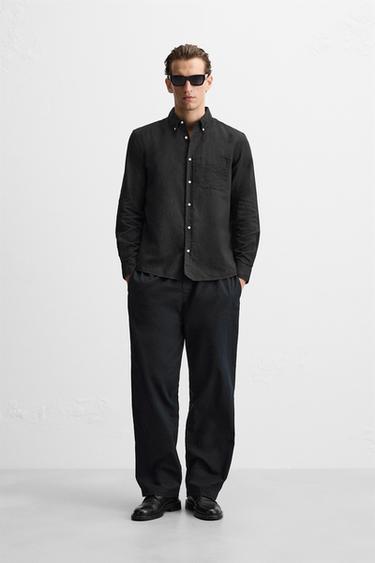 CAMISA LINO - ALGODÓN - Negro de Zara