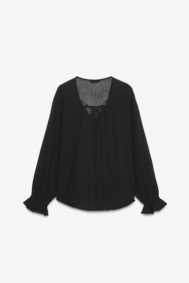 SEMI-SHEER BLOUSE - Black by Zara