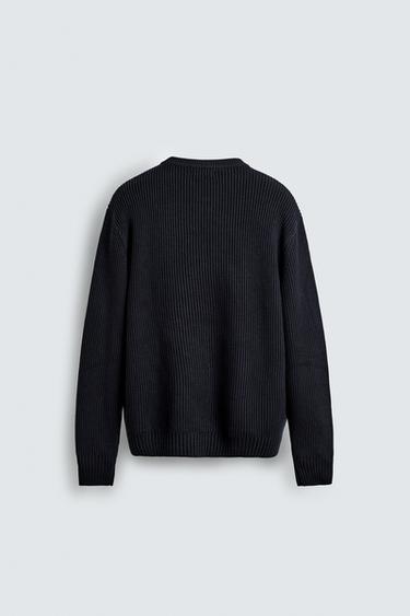 PULL EN MAILLE PERLÉE - Bleu marine de Zara - Image 7