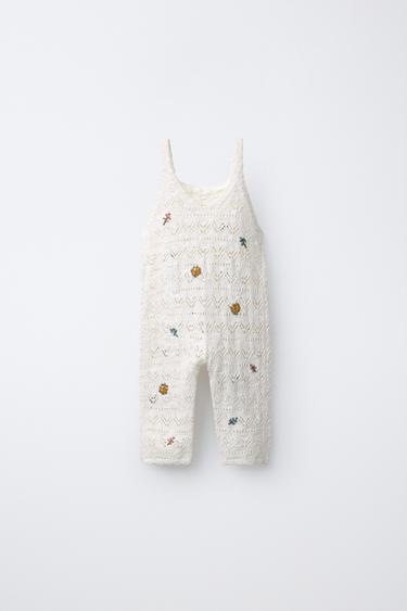 SALOPETTE EN MAILLE À FLEURS BRODÉES - Écru de Zara - Image 1